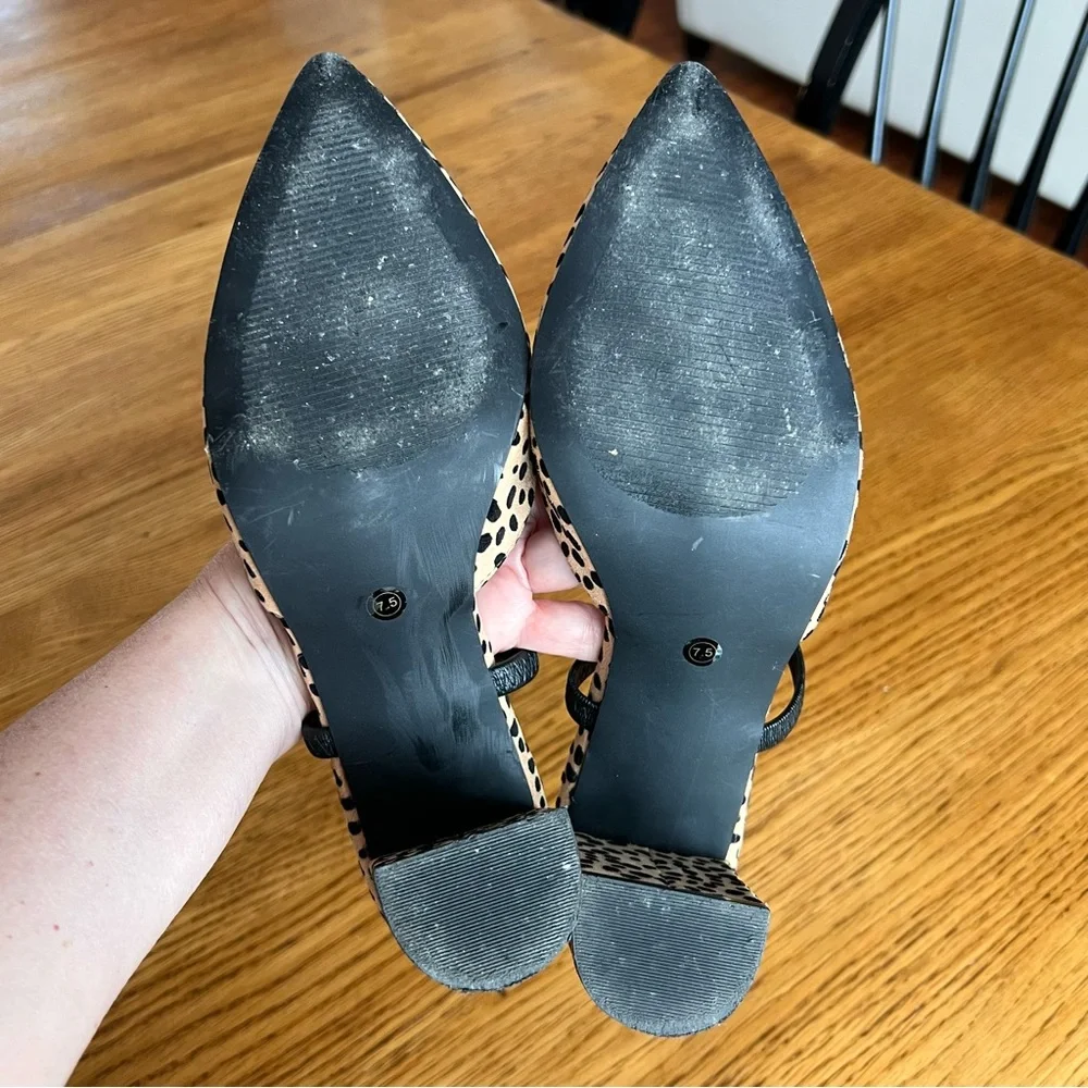 ⭐️ Lulus Maryna Black and Tan Cheetah Suede Pointed-Toe Mules Size 7.5 - Picture 9 of 9